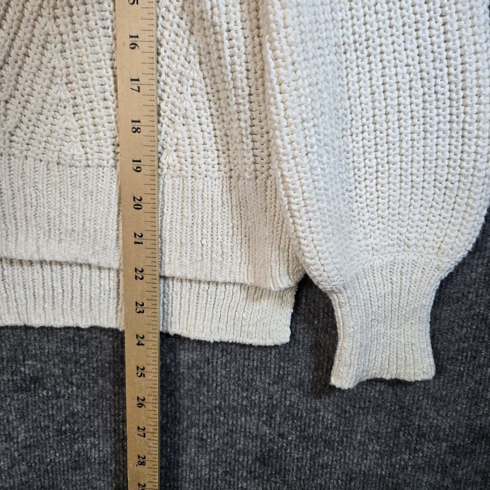 Madewell Sweater Womens XS Cream White Puff Sleeve Shaker Stitch Crew Neck Cozy - Picture 7 of 10